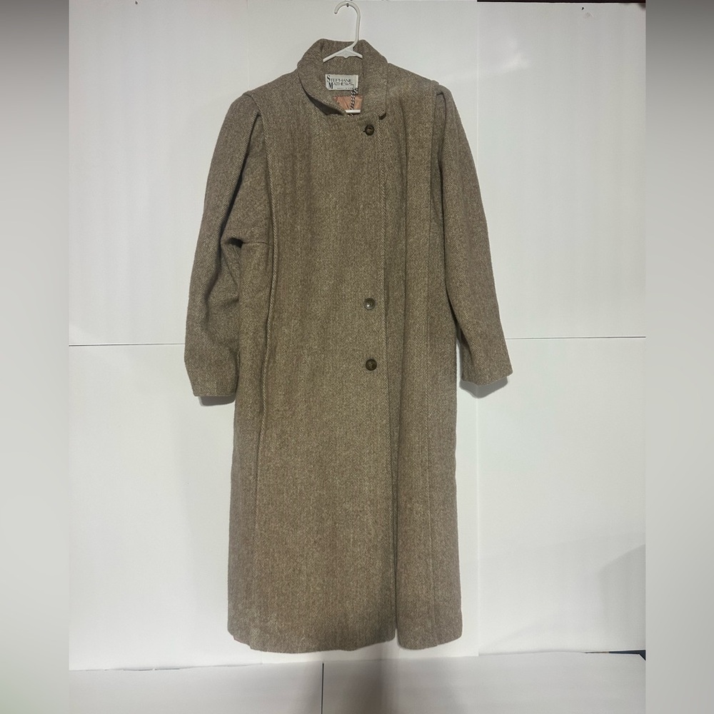 Vintage Stephanie Mathews Herringbone Wool Blend Long Coat